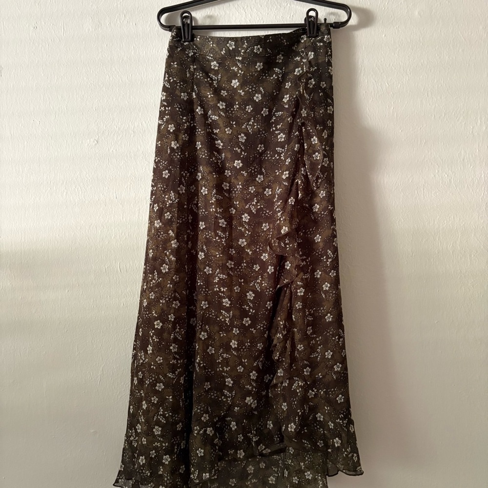 Old Navy Brown Maxi Wrap Skirt with Ruffled Hem